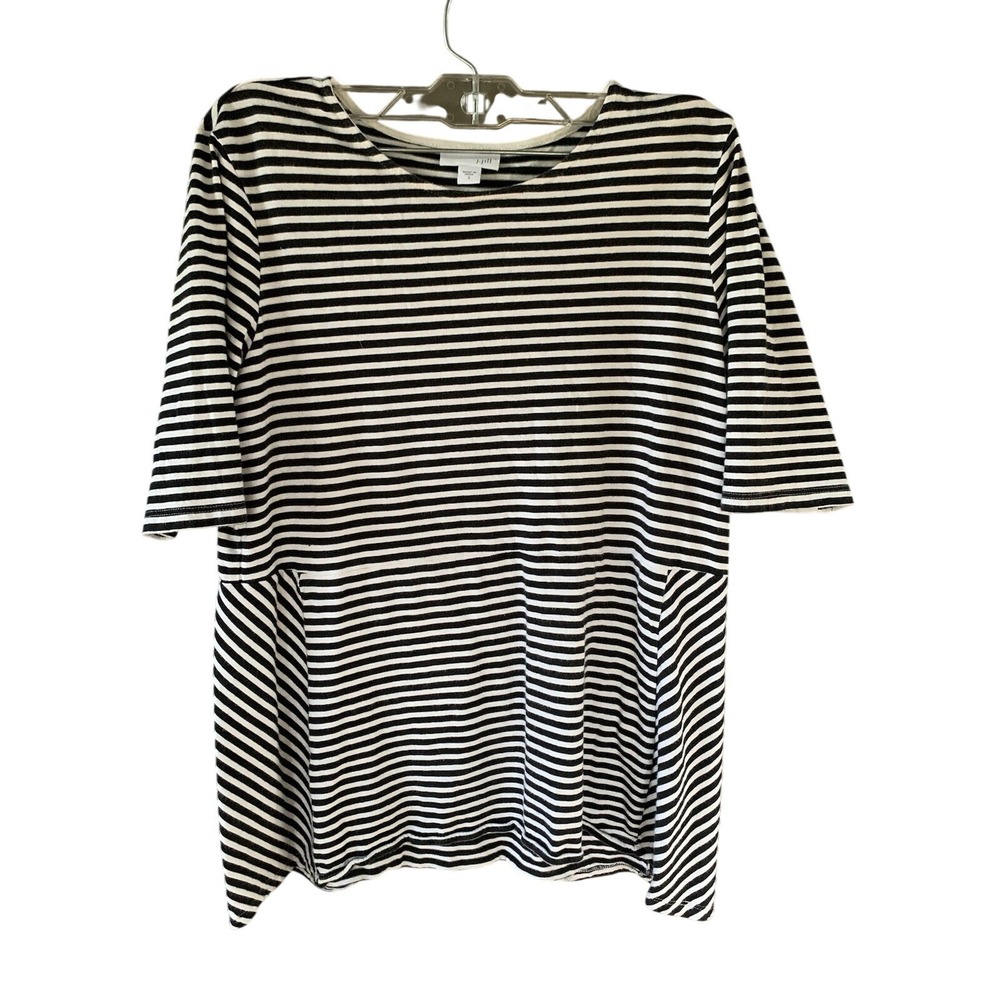 Women's Small J Jill Black & White Striped Short‎ Sleeve Blouse
